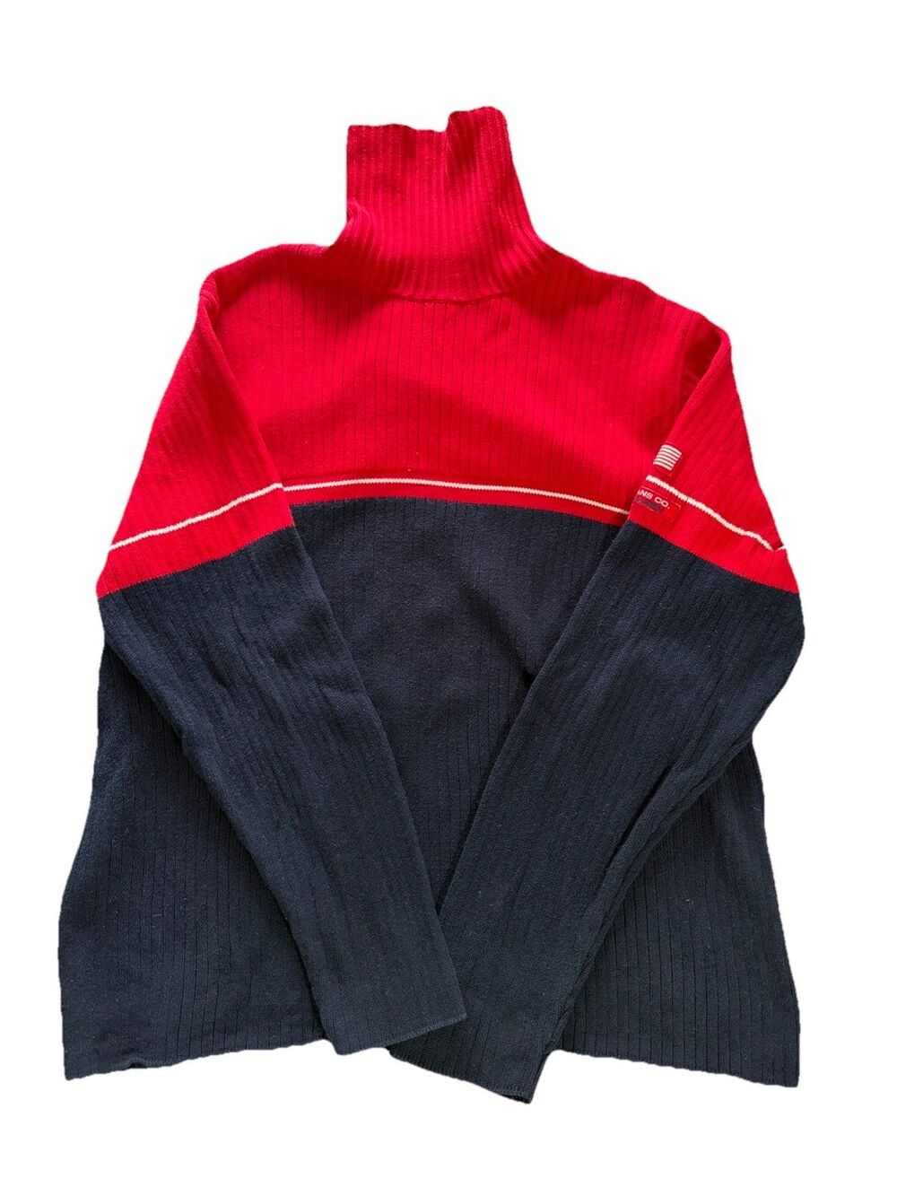 Polo Jeans Co Ralph Lauren Sweater Mens XL Red Navy Flag Ribbed Knit Turtleneck